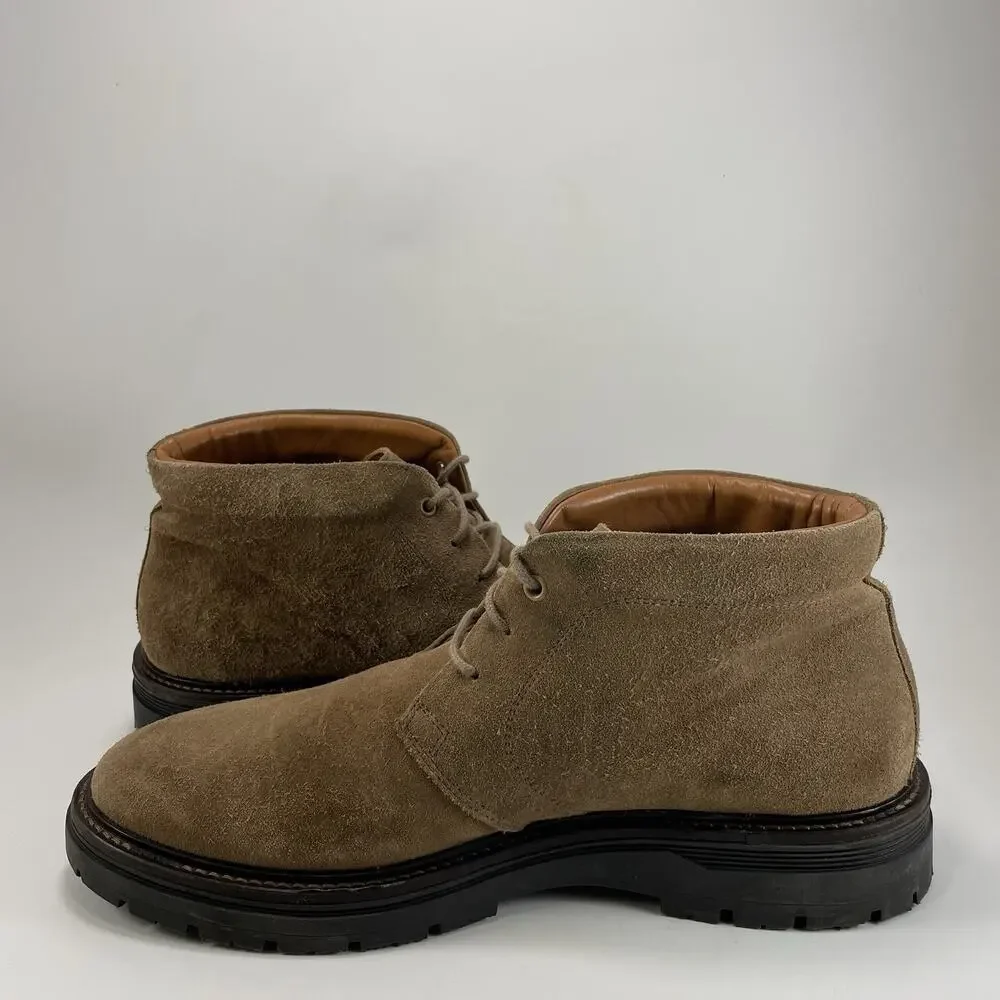 Boggi Milano Chukka Boots Mens Size 45, US 12 Tan Suede Derby Desert 3-Eye Ankle